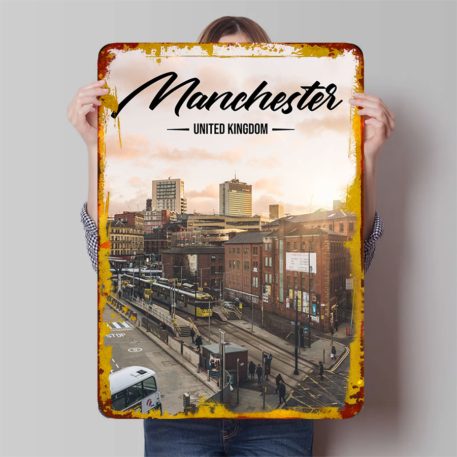 Home Office In Uk - Metalowa grafika ścienna Manchester Skyline UK