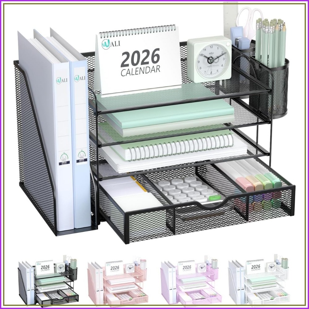 Home Office Desk With Drawers - 4-poziomowy organizer na dokumenty z szufladą