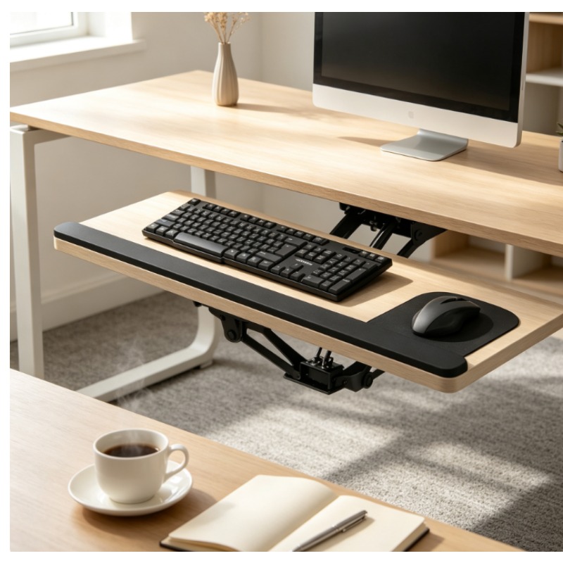 Home Office Desk With Drawers - Półka na klawiaturę pod biurko z