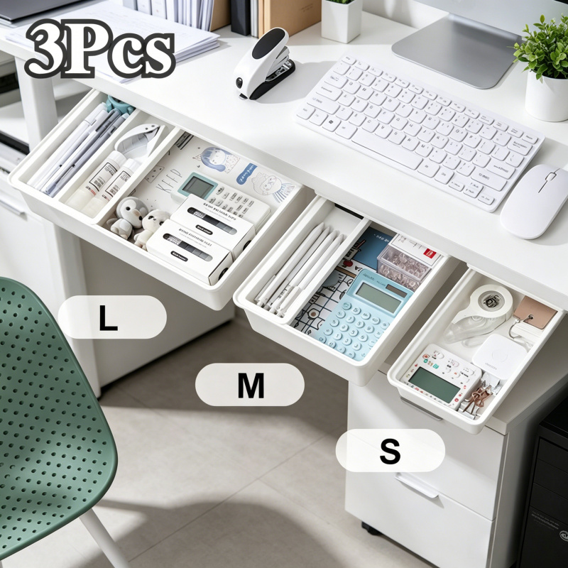 Home Office Furniture Sets - Ukryty schowek na biurko, samoprzylepna plastikowa