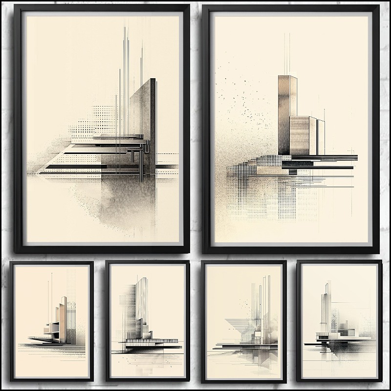 Home Office Architecture - Vintage Minimalistyczny Plakat z Rysunkiem Architektonicznym,