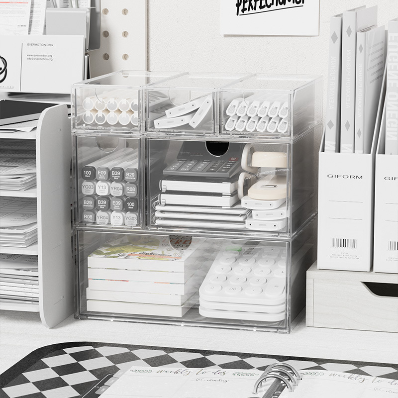 Home Office Desk With Drawers - Akrylowe, składane pudełko organizer, pyłoszczelne, z